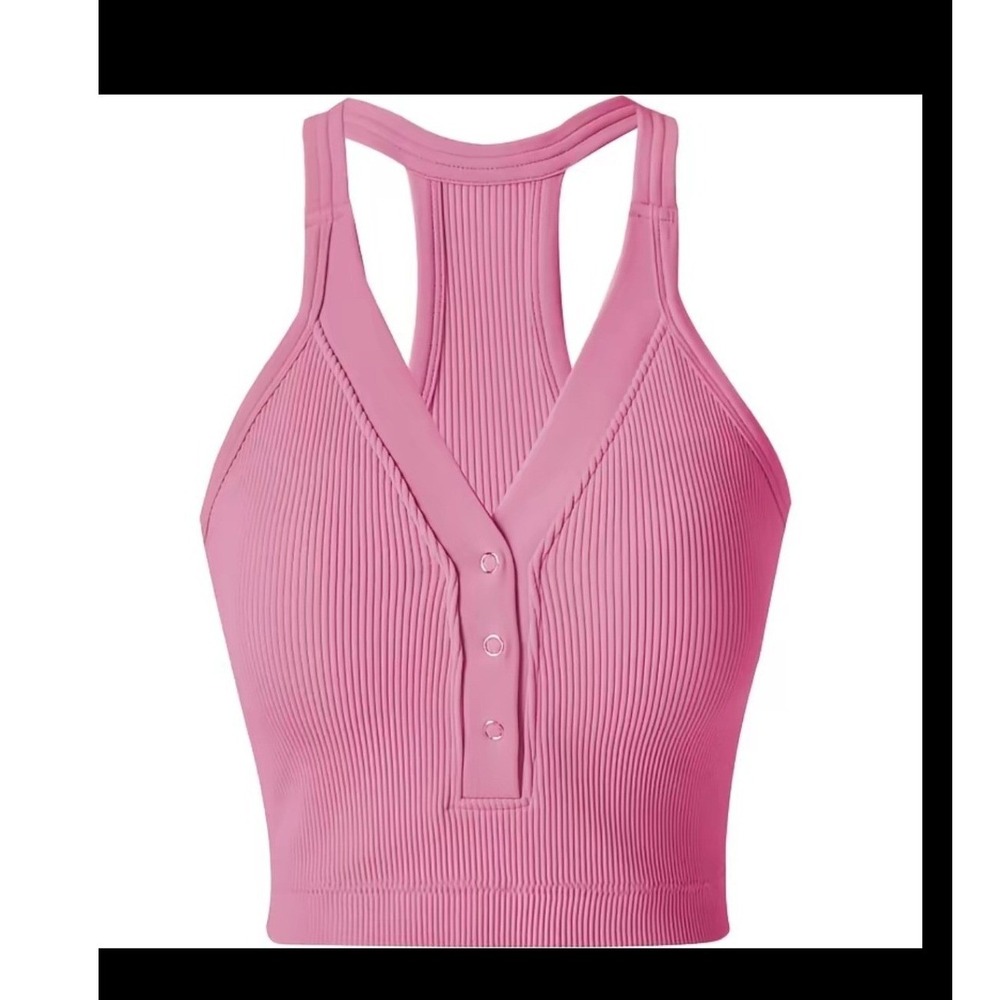 Women's Seamless Ribbed Crop Tank Top Pink Size L